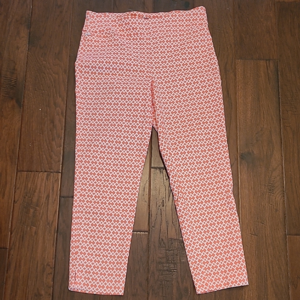 Van Heusen women's coral pink & white pullon ankle pants size 8